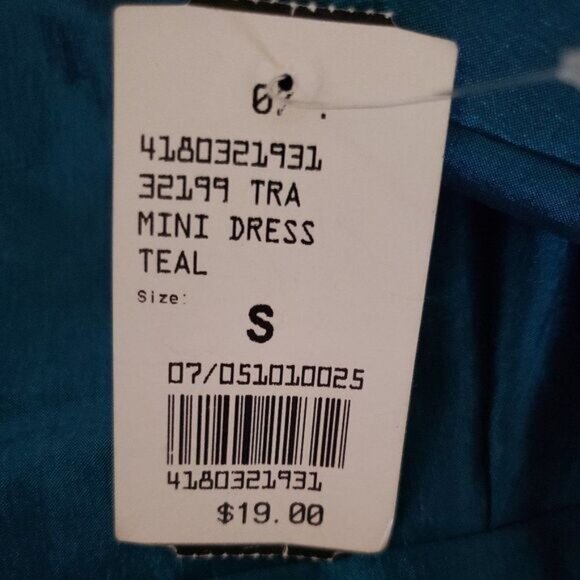 New Rhapsodielle Trac Mini Teal Short Sleeve Dress - Picture 3 of 3
